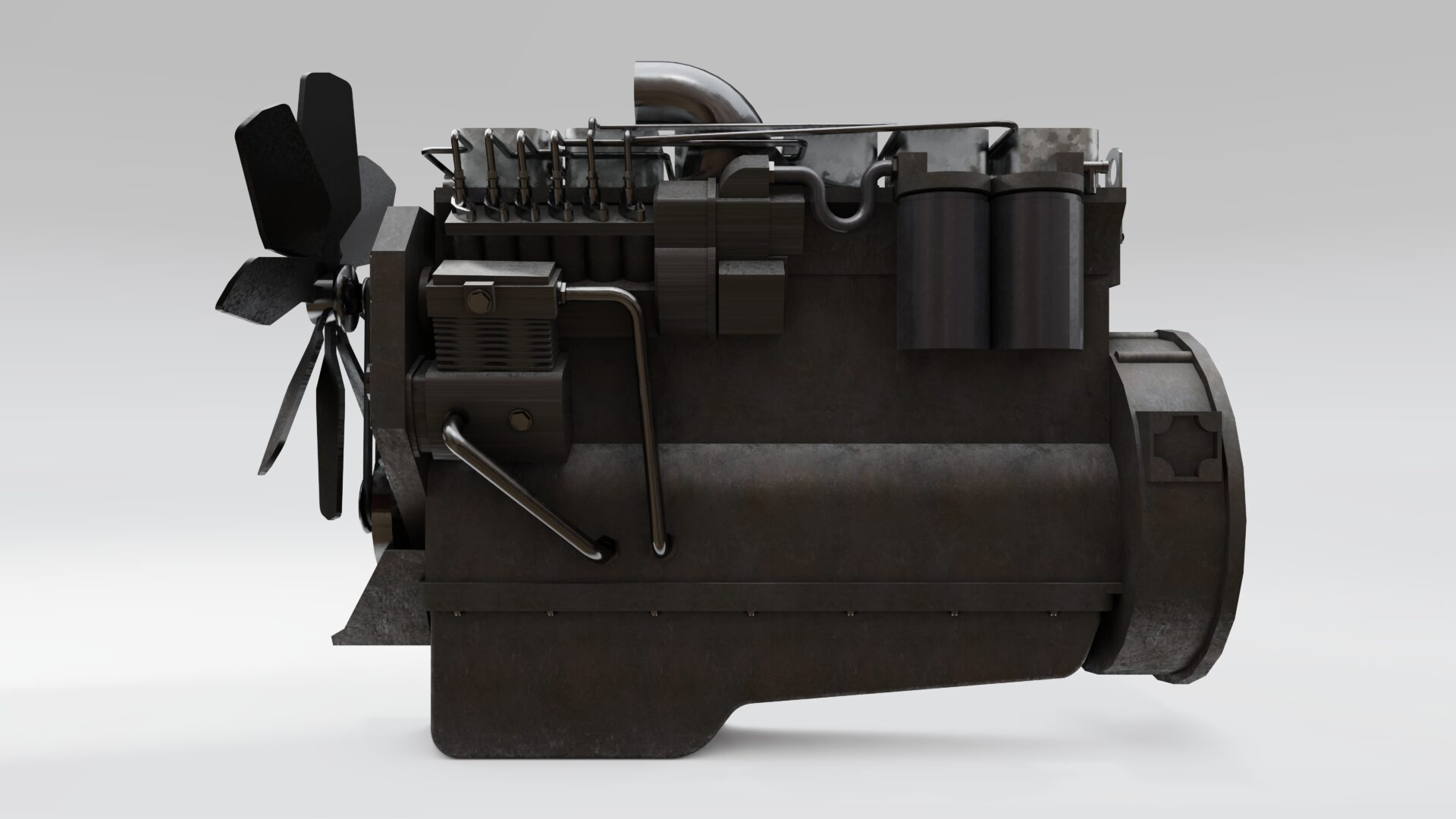 A big diesel engine with the truck depicted. 3d rendering