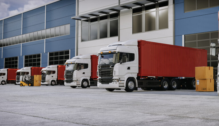 Trucks, industry and warehouses.3d, rendering, illustration,