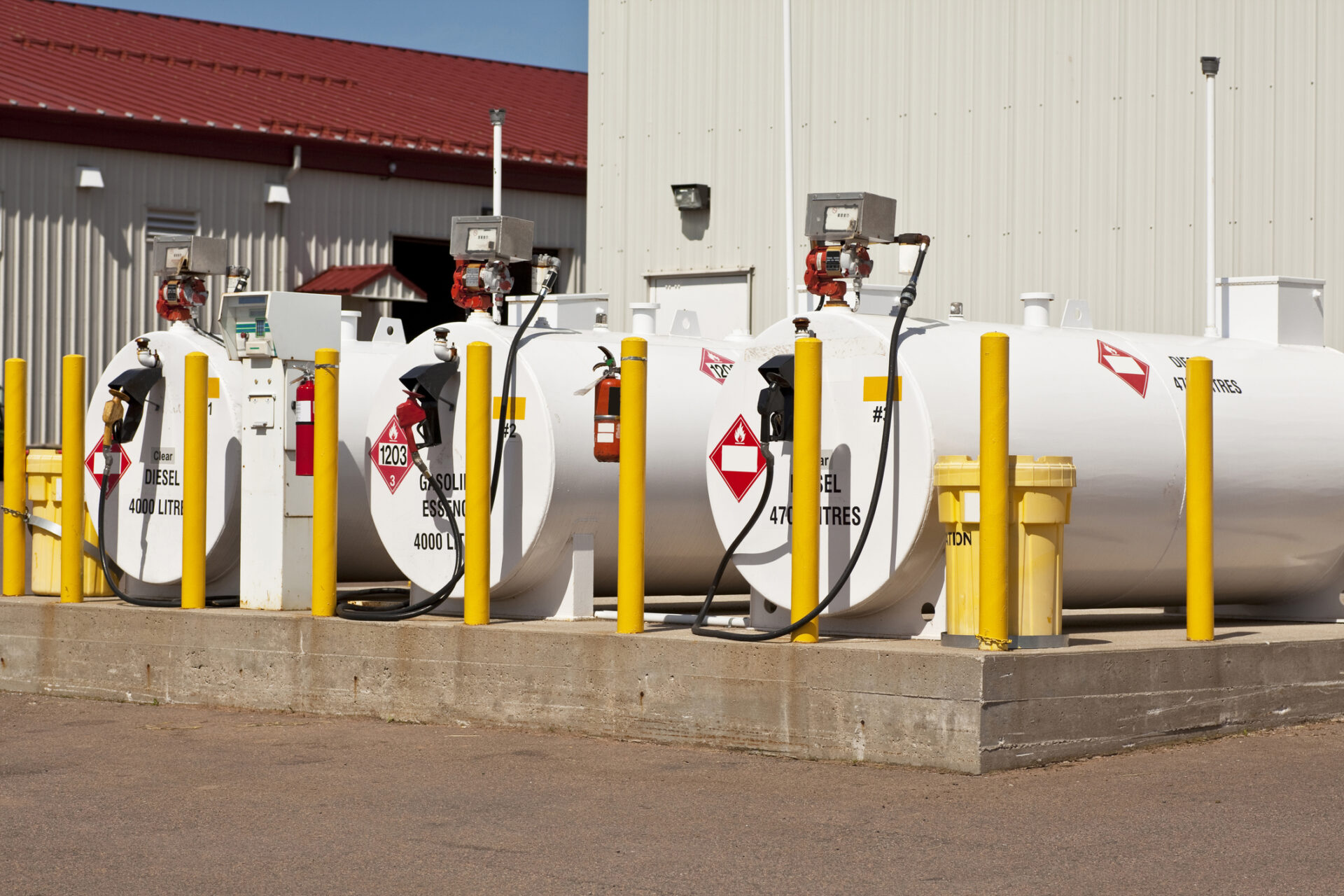 Enviromentally safe fuel tanks with safety features such as fire extinguishers and back up pillars to prevent trucks from backing into the tanks.